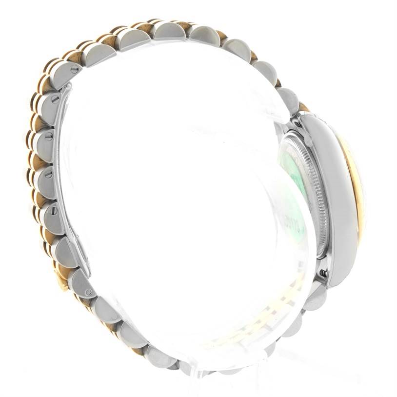 The image shows a side view of a Rolex Datejust 179173 Women's Steel and Gold (two tone) White Dial 179173 Women's Steel and Gold (two tone) White Dial watch, focusing on the two-tone bracelet and part of the caseback.