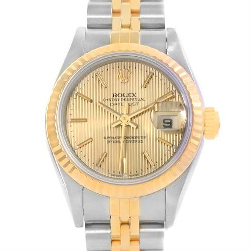 Photo of Rolex Datejust Steel 18k Yellow Gold Tapestry Dial Ladies Watch 69173