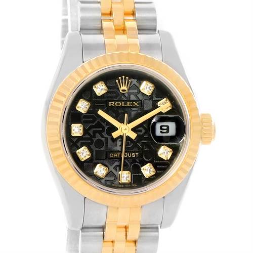 Photo of Rolex Datejust Steel 18K Yellow Gold Black Diamond Dial Watch 179173