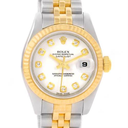 Photo of Rolex Datejust Steel 18K Yellow Gold White Diamond Dial Watch 179173