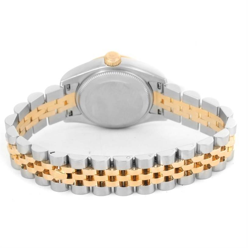 The image shows the back case and jubilee bracelet of a Rolex Datejust 179173 Women's Steel and Gold (two tone) Silver Dial 179173 Women's Steel and Gold (two tone) Silver Dial watch, viewed from the rear.