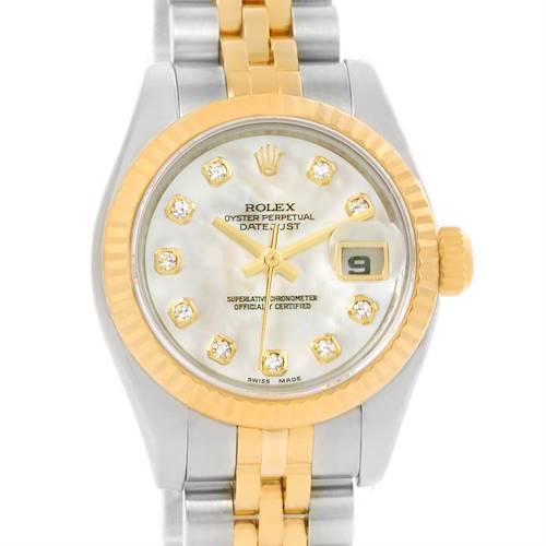 Photo of Rolex Datejust Steel 18K Yellow Gold MOP Diamond Dial Watch 179173