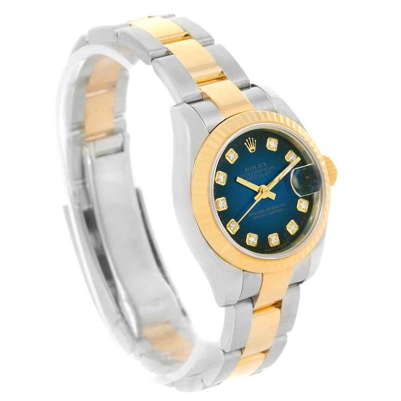 Rolex Datejust Steel Yellow Gold Blue Vignette Diamond Dial Watch 179173 SwissWatchExpo
