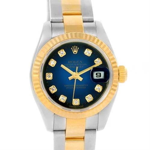 Photo of Rolex Datejust Steel Yellow Gold Blue Vignette Diamond Dial Watch 179173