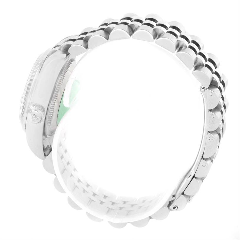 The image shows a side view of a Rolex Datejust 179174 Women
s Stainless Steel Black Dial 179174 Women
s Stainless Steel Black Dial watch, specifically highlighting the bracelet and clasp.