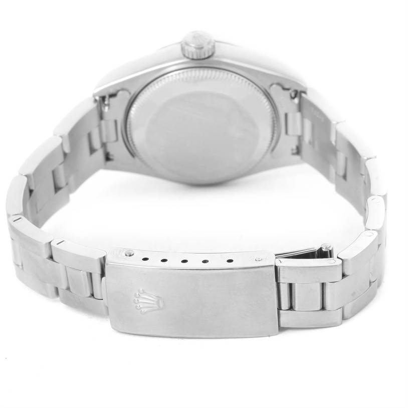 This image shows the back and clasp of the Rolex Datejust 79174 Women's Stainless Steel Grey Dial 79174 Women's Stainless Steel Grey Dial watch, focusing on the bracelet and case back.