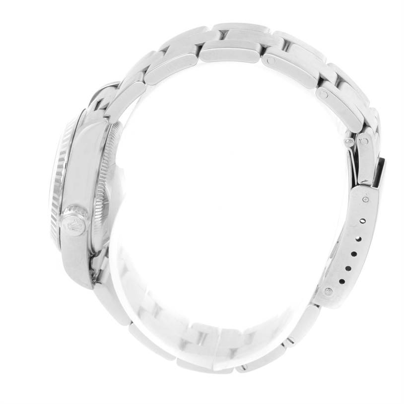 The image shows a side view of the clasp, band, and case of a Rolex Datejust 79174 Women's Stainless Steel Grey Dial 79174 Women's Stainless Steel Grey Dial watch.