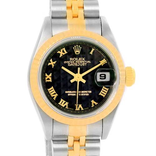 Photo of Rolex Datejust Ladies Steel Yellow Gold Black Pyramid Dial Watch 69173