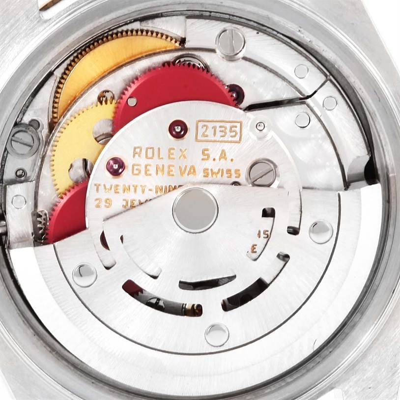 The image shows the movement mechanism of a Rolex Datejust 69173 Women's Stainless Steel Black Dial 69173 Women's Stainless Steel Black Dial watch, viewed from the back.