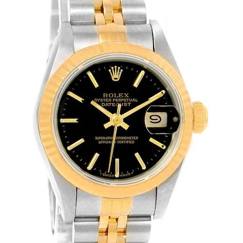 Photo of Rolex Datejust Ladies Steel 18k Yellow Gold Black Dial Watch 69173
