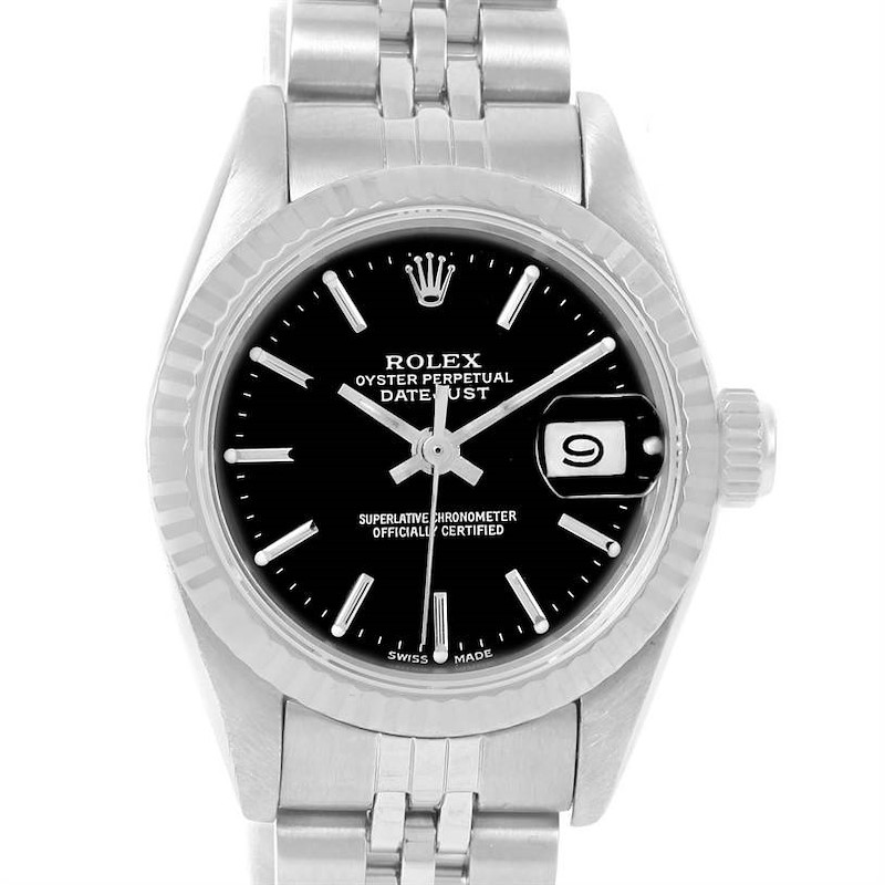 Rolex Datejust Ladies Steel White Gold Black Dial Watch 69174 SwissWatchExpo