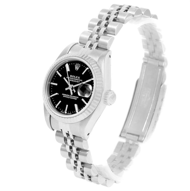 Rolex Datejust Ladies Steel White Gold Black Dial Watch 69174 SwissWatchExpo