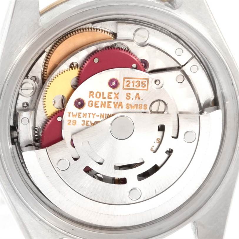 This image shows the inner mechanics and movement of a Rolex Datejust 69173 Women's Stainless Steel Blue Dial 69173 Women's Stainless Steel Blue Dial model watch.