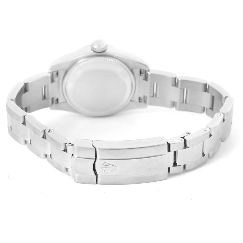 This image shows the clasp and case back of the Rolex Datejust 179174 Women's Stainless Steel Mother of Pearl Dial 179174 Women's Stainless Steel Mother of Pearl Dial from the rear angle.