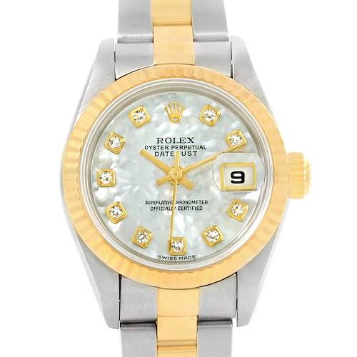 Photo of Rolex Datejust Ladies Steel 18k Yellow Gold MOP Diamond Watch 79173