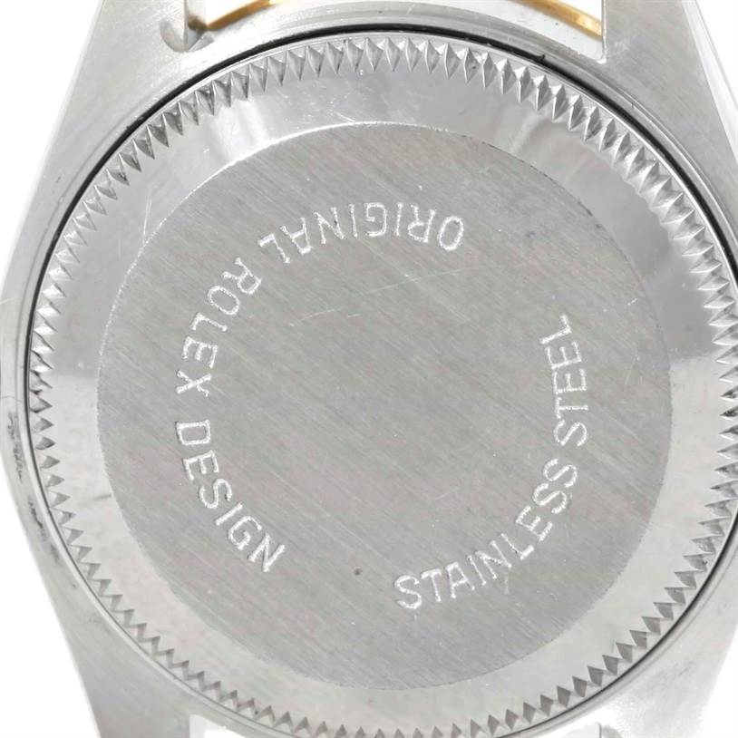 This image shows the back case, which is stainless steel, of a Rolex Datejust 69173 Women's Stainless Steel Black Dial 69173 Women's Stainless Steel Black Dial watch.
