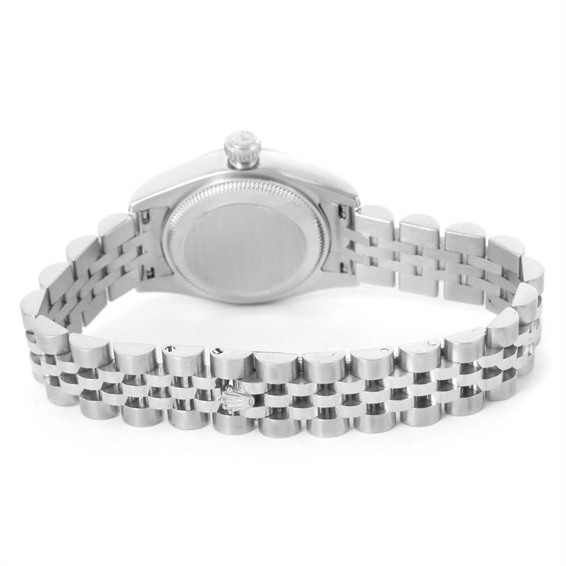 This image shows the back and bracelet of a Rolex Datejust 179174 Women's Stainless Steel White Dial 179174 Women's Stainless Steel White Dial watch from a rear angle.