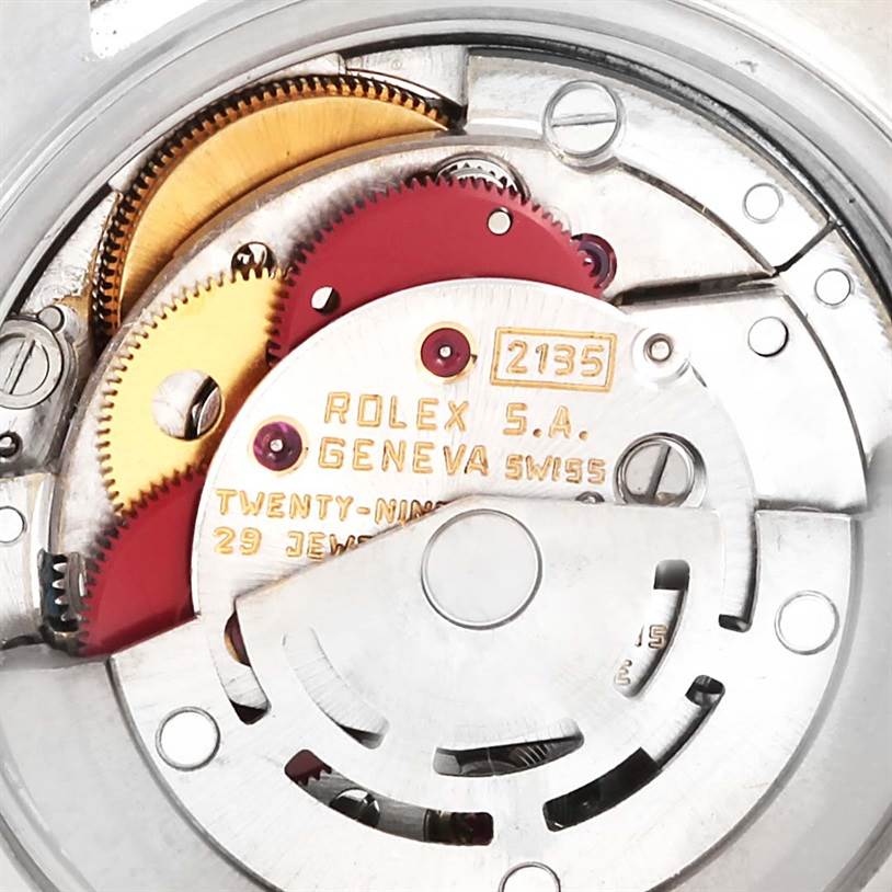 This image shows the inner mechanical movement parts of the Rolex Datejust 69173 Women's Stainless Steel Champagne Dial 69173 Women's Stainless Steel Champagne Dial watch model from an angled top view.