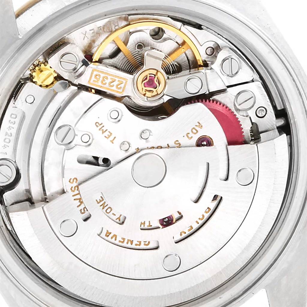 The image shows the internal movement components of a Rolex Datejust 79173 Women
s Stainless Steel Silver Dial 79173 Women
s Stainless Steel Silver Dial watch, viewed from the back.