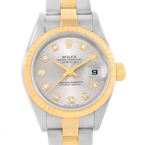 Photo of Rolex Datejust Steel 18K Yellow Gold Silver Diamond Dial Watch 79173