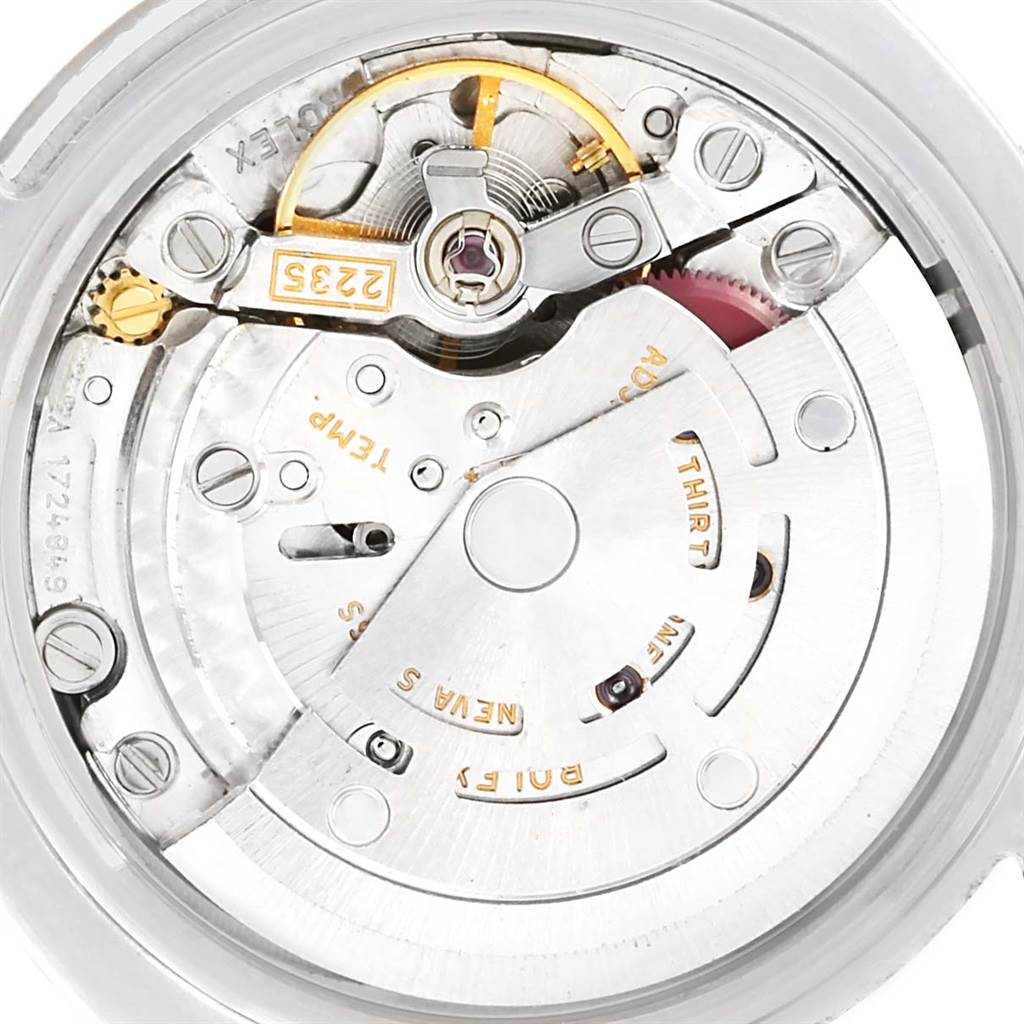 This image shows the internal mechanism of a Rolex Datejust 179174 Women's Stainless Steel White Dial 179174 Women's Stainless Steel White Dial watch, focusing on the movement and components.