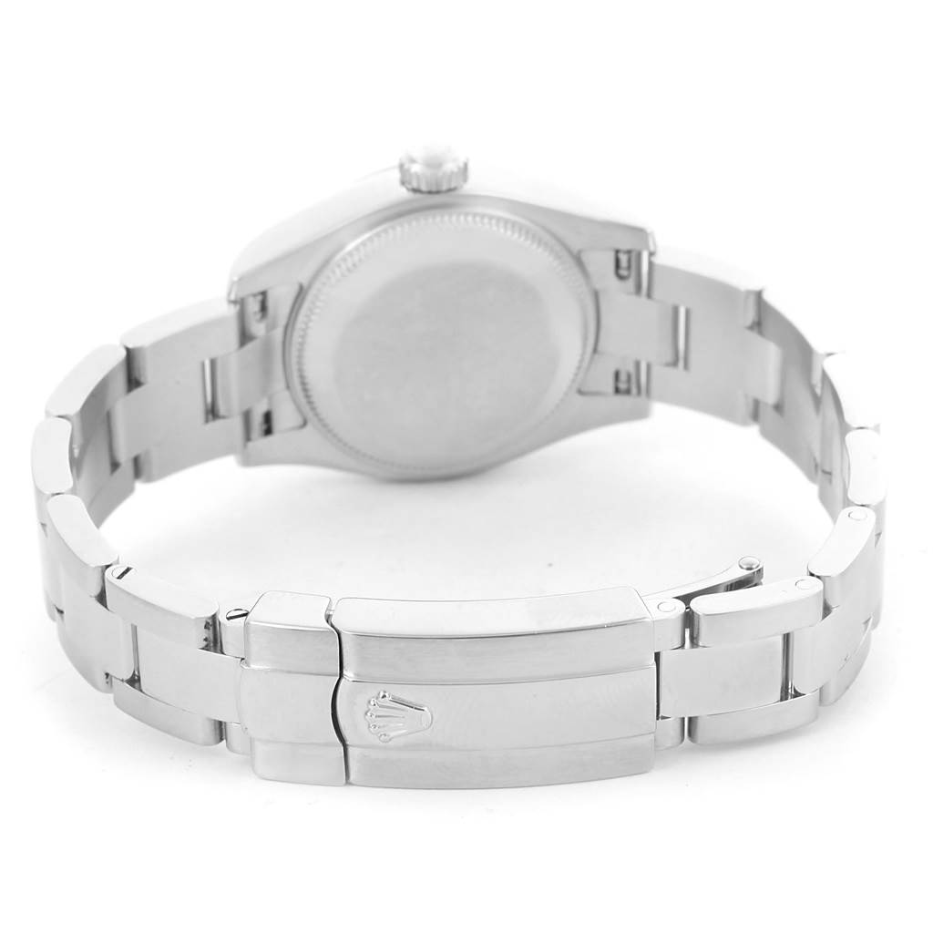 The image shows the back case and bracelet clasp of a Rolex Datejust 179174 Women's Stainless Steel Pink Dial 179174 Women's Stainless Steel Pink Dial watch from a rear angle.