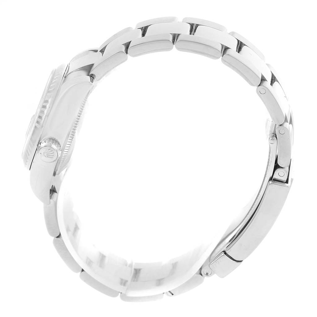 The image shows a side profile of the Rolex Datejust 179174 Women's Stainless Steel Pink Dial 179174 Women's Stainless Steel Pink Dial watch, highlighting the bracelet and part of the case.