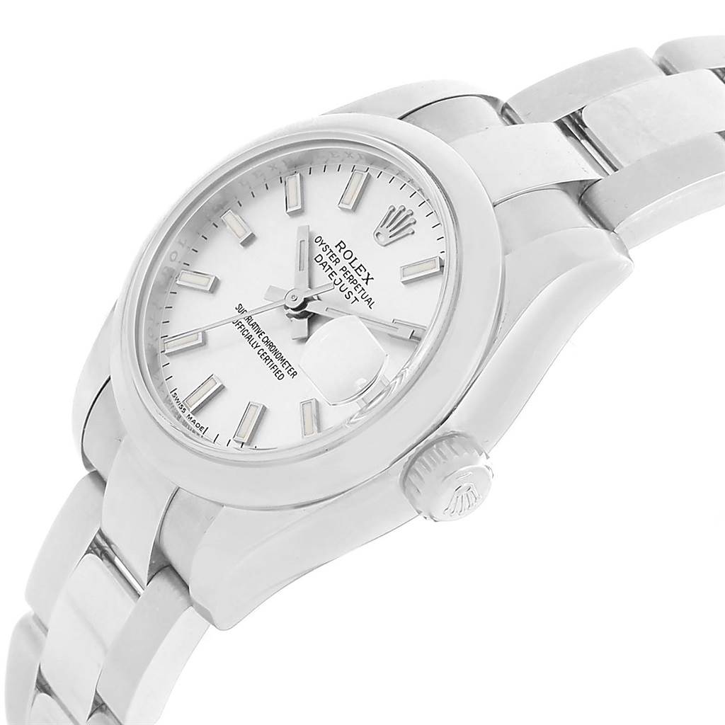 The image shows a Rolex Datejust 179160 Women
s Stainless Steel Silver Dial 179160 Women
s Stainless Steel Silver Dial watch at a 3/4 angle, highlighting its face, bezel, crown, and part of the bracelet.