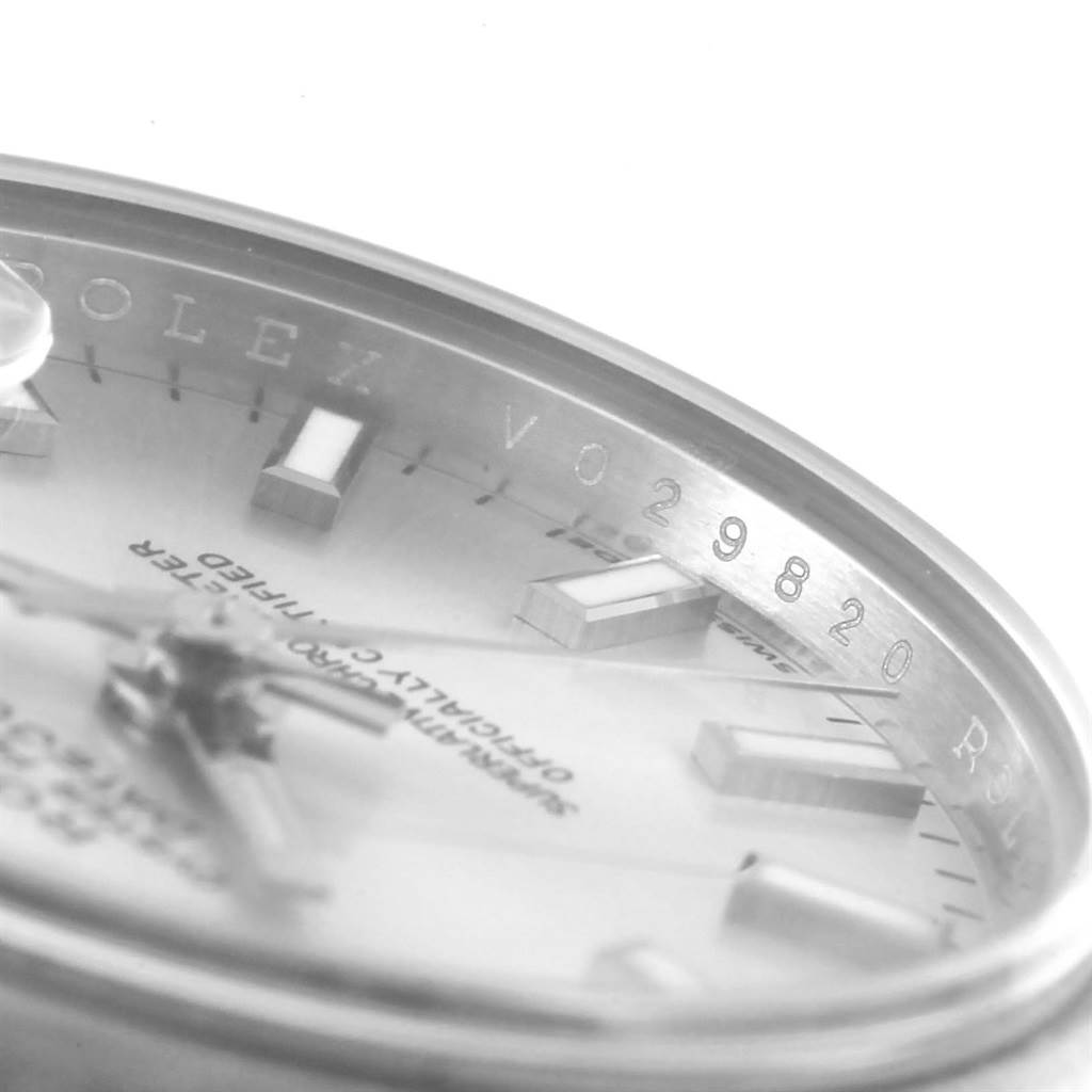 A close-up angled view of the dial, markers, and part of the bezel of a Rolex Datejust 179160 Women
s Stainless Steel Silver Dial 179160 Women
s Stainless Steel Silver Dial watch.