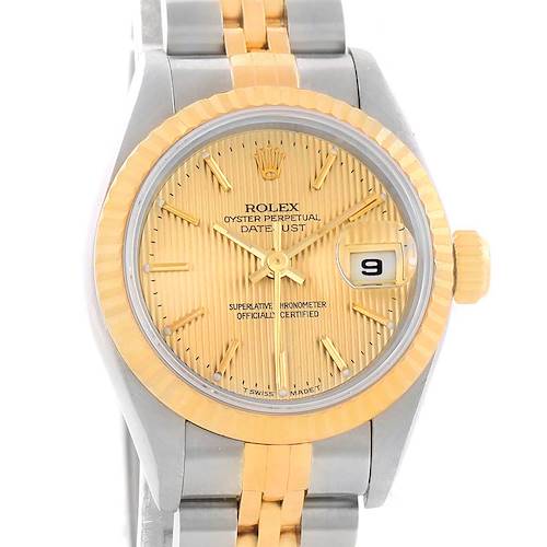 Photo of Rolex Datejust Steel 18k Yellow Gold Tapestry Dial Ladies Watch 79173