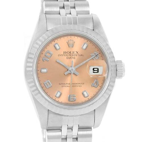 Photo of Rolex Date Ladies Steel White Gold Salmon Dial Watch 69174