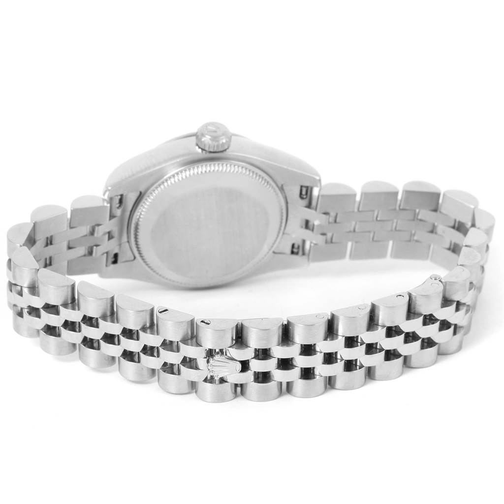 This image shows the back of the case and part of the bracelet of the Rolex Datejust 179174 Women's Stainless Steel Blue Dial 179174 Women's Stainless Steel Blue Dial watch.