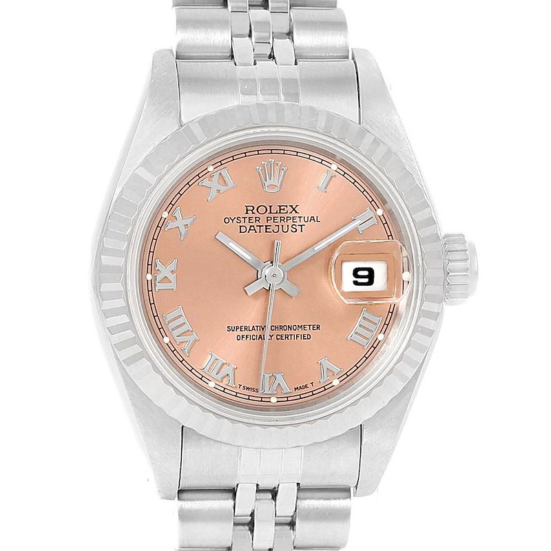 Rolex Datejust Ladies Steel White Gold Salmon Roman Dial Watch 69174 SwissWatchExpo