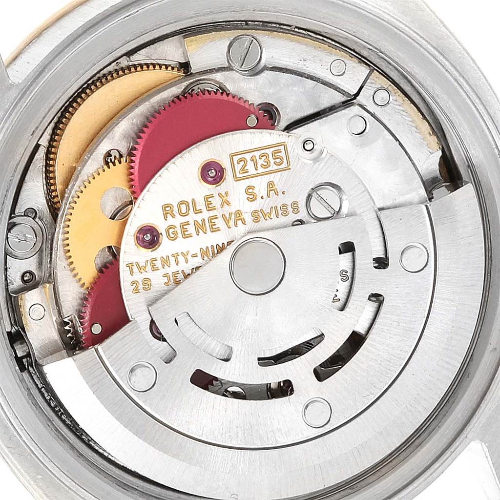 This image shows the movement of the Rolex Datejust 69173 Women's Stainless Steel White Dial 69173 Women's Stainless Steel White Dial watch, highlighting its internal mechanical components.