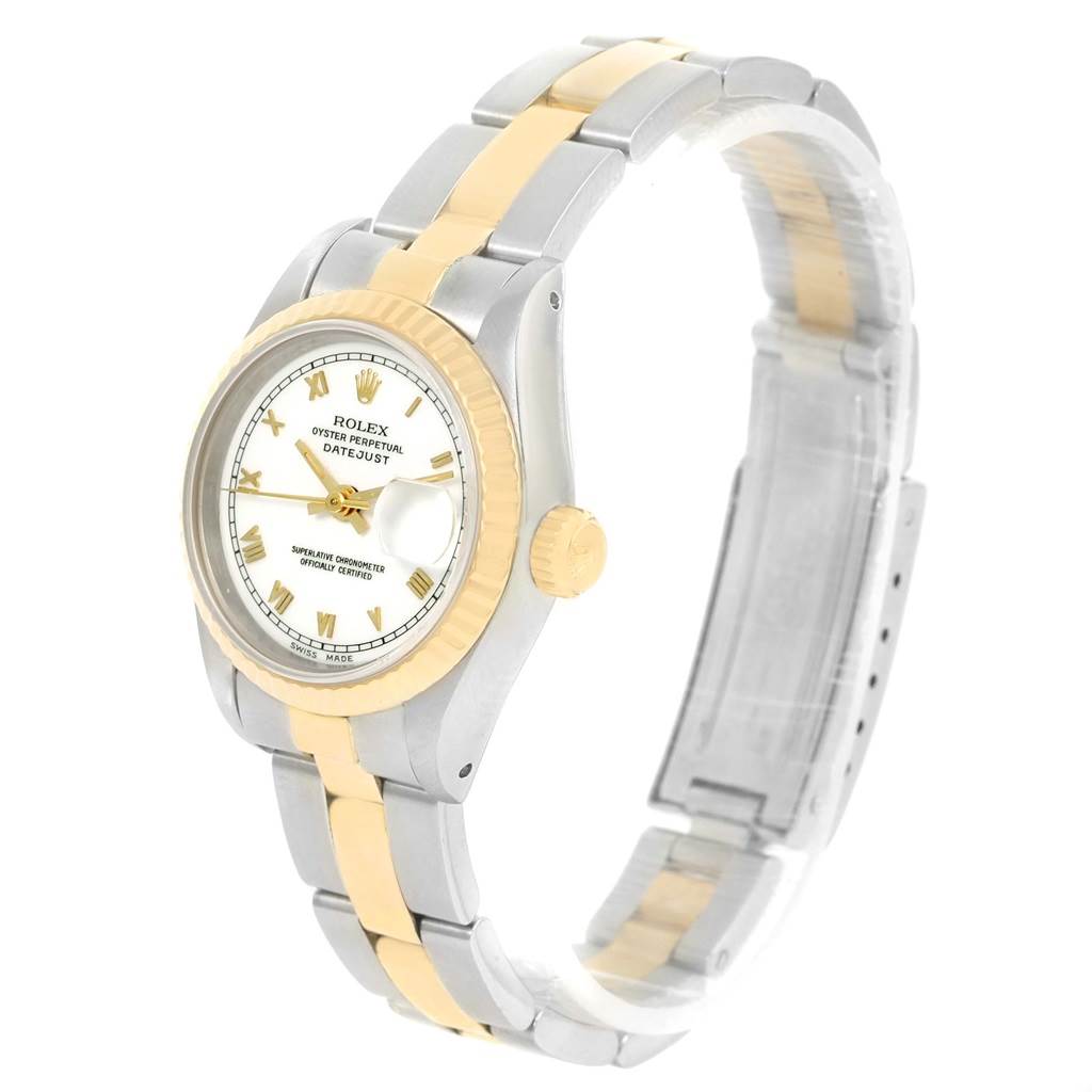 The Rolex Datejust 69173 Women's Stainless Steel White Dial 69173 Women's Stainless Steel White Dial watch is shown at a front angle, displaying its face, bezel, crown, and bracelet.