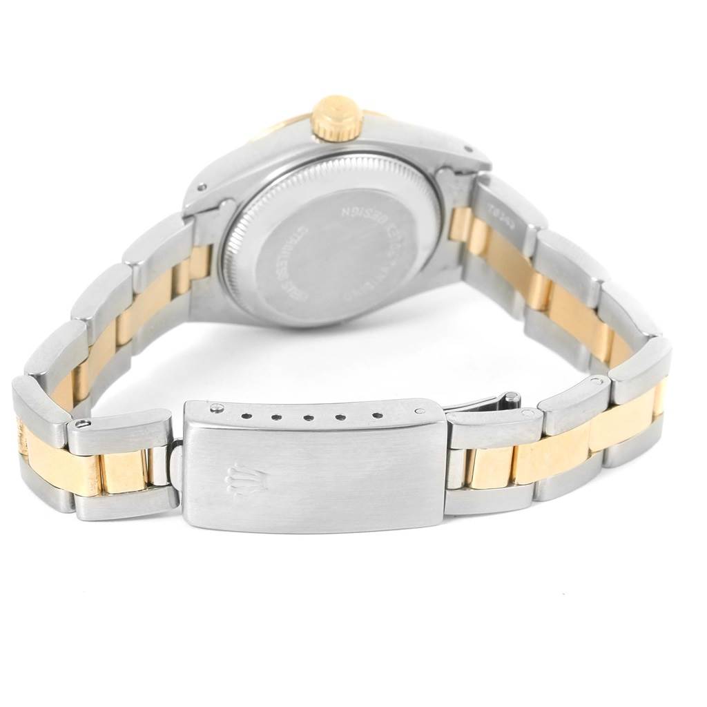 The image shows the back case, clasp, and band of a Rolex Datejust 69173 Women's Stainless Steel White Dial 69173 Women's Stainless Steel White Dial model, photographed from the rear angle.