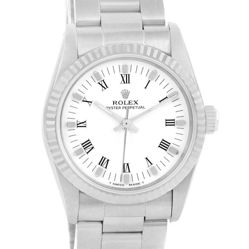 Rolex Midsize Datejust Steel 18K White Gold White Dial Watch 67514 SwissWatchExpo