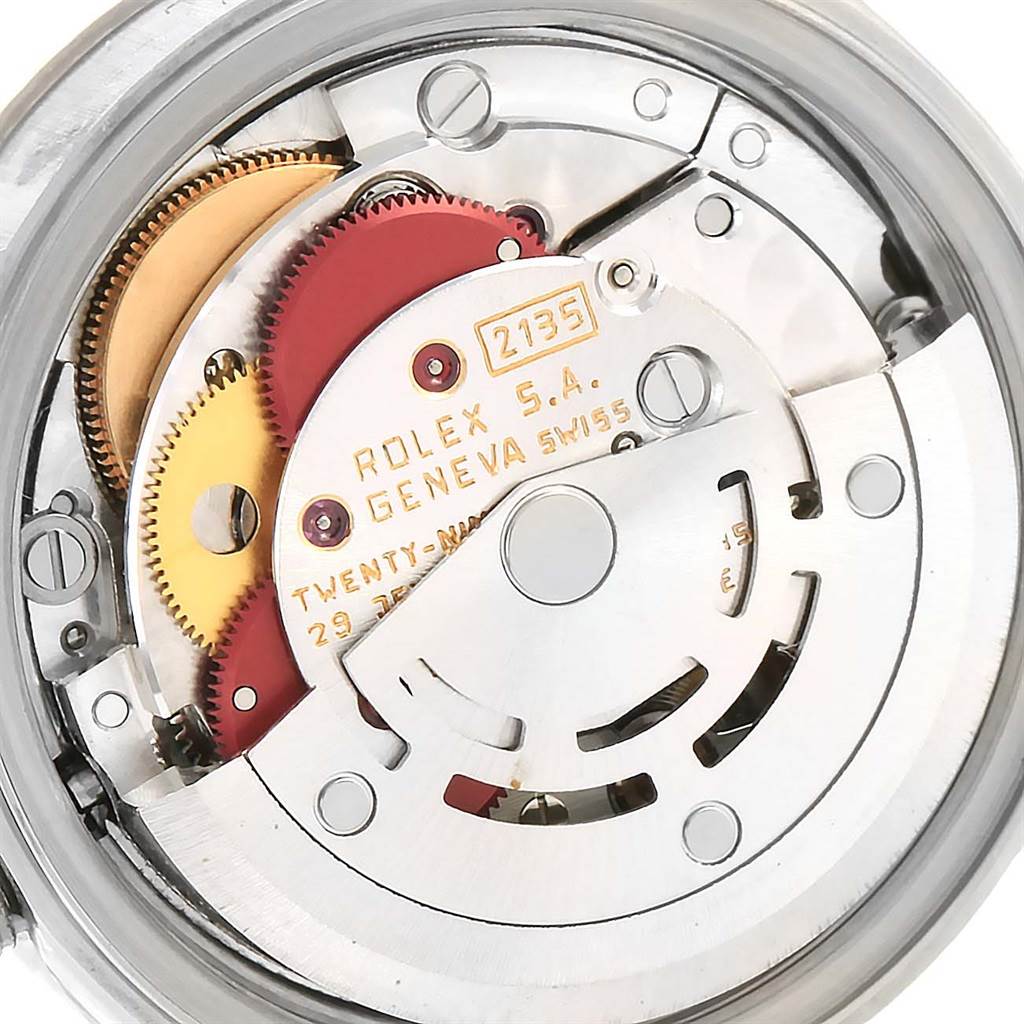 This image shows a close-up view of the internal mechanical movement of the Rolex 69174 Men
s Stainless Steel Black Dial 69174 Men
s Stainless Steel Black Dial Datejust Ladies Steel White Gold Diamond Watch 69174 Box model.
