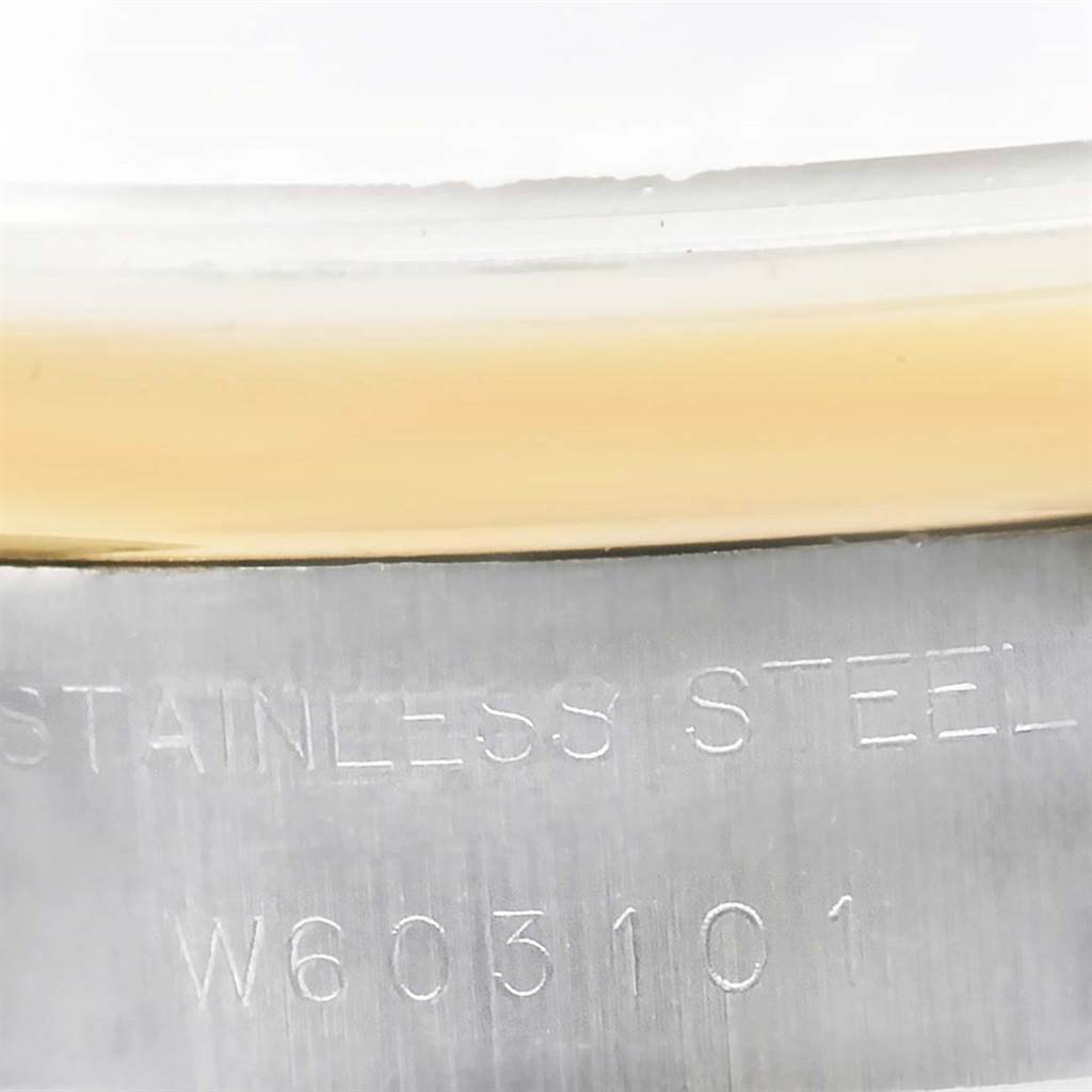 This close-up image shows the side engraving of the Rolex 69163 Men
s Stainless Steel Champagne Dial 69163 Men
s Stainless Steel Champagne Dial Datejust Ladies Steel 18k Yellow Gold Roman Dial Watch 69163 model.