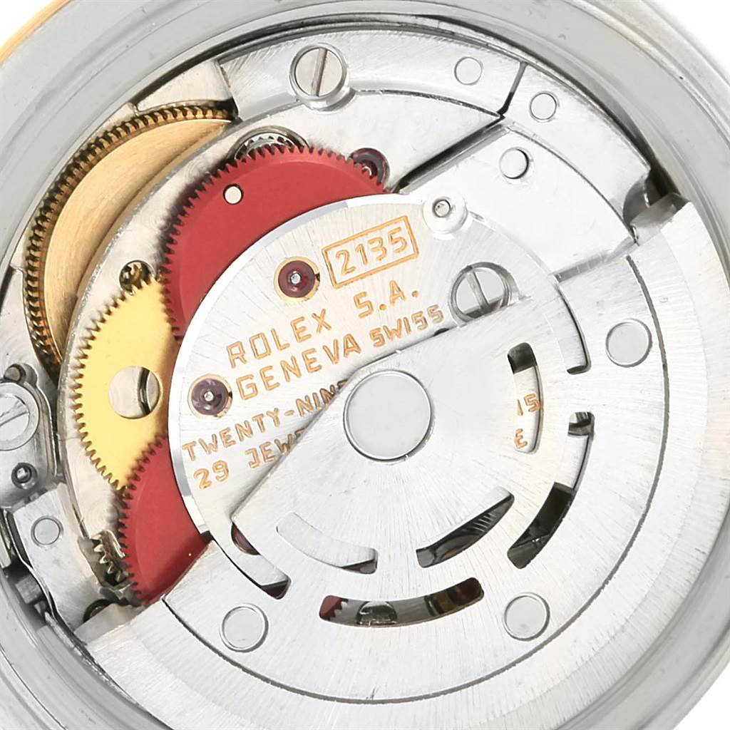This is an internal view of the movement mechanism of the Rolex 69163 Men
s Stainless Steel Champagne Dial 69163 Men
s Stainless Steel Champagne Dial Datejust Ladies Steel 18k Yellow Gold Roman Dial Watch 69163 model.