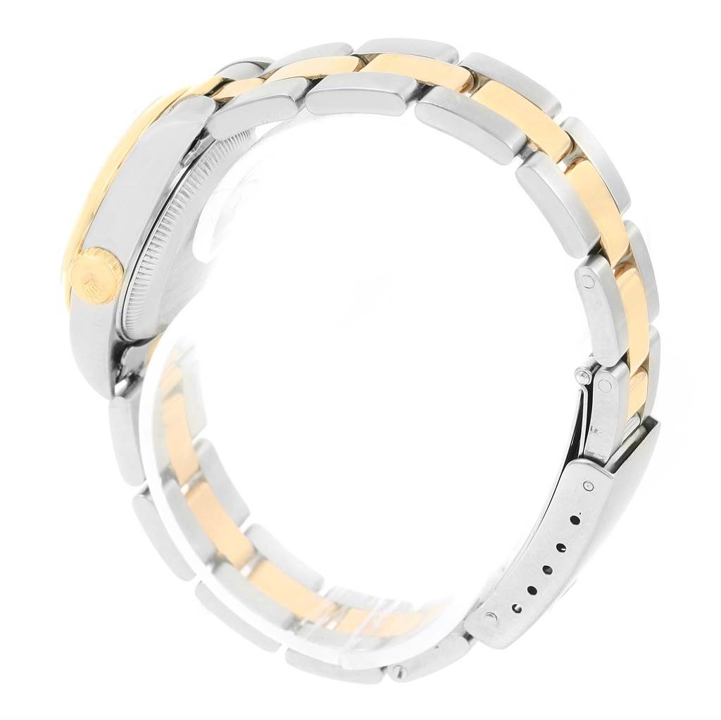 The image shows a side view of the Rolex 69163 Men
s Stainless Steel Champagne Dial 69163 Men
s Stainless Steel Champagne Dial Datejust Ladies Steel 18k Yellow Gold Roman Dial Watch 69163, focusing on the bracelet and side of the case.