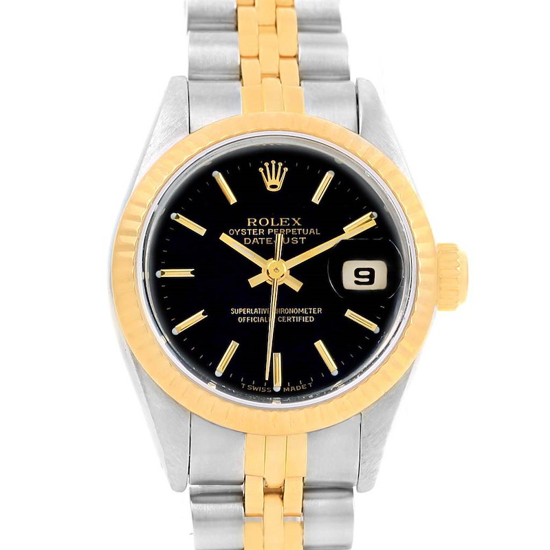 Rolex Datejust Steel 18K Yellow Gold Black Dial Ladies Watch 69173 SwissWatchExpo