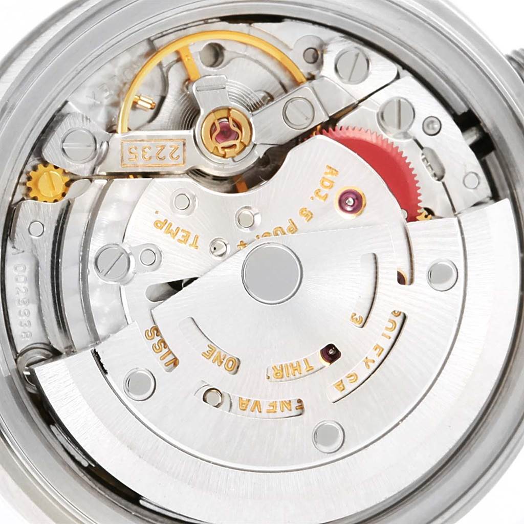 The image shows the internal mechanism of a Rolex Datejust 79174 Women's Stainless Steel Mother of Pearl Dial 79174 Women's Stainless Steel Mother of Pearl Dial watch, viewed from the back.