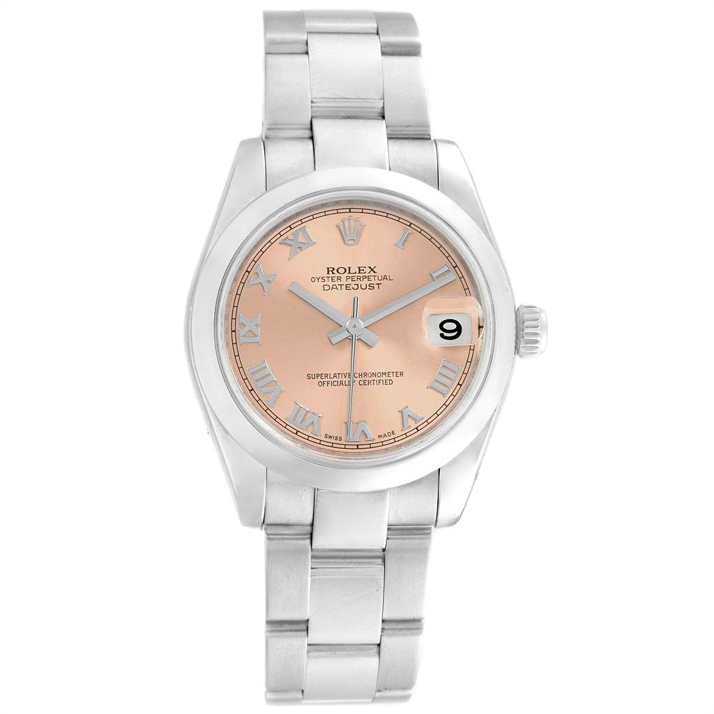 The image shows a frontal view of a Rolex Datejust 178240 Women
s Stainless Steel Pink Dial 178240 Women
s Stainless Steel Pink Dial watch, displaying the dial, bezel, and bracelet.