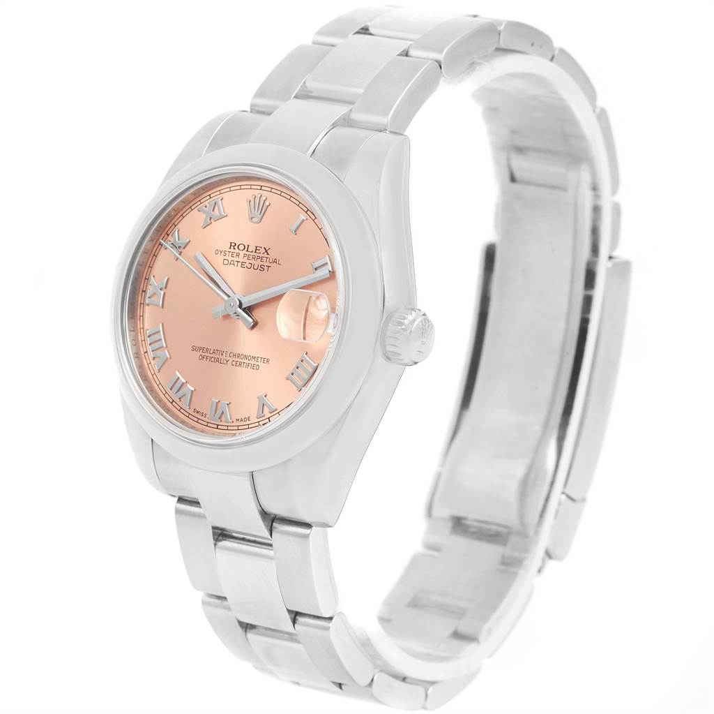 The image shows a Rolex Datejust 178240 Women
s Stainless Steel Pink Dial 178240 Women
s Stainless Steel Pink Dial watch angled to display its face, bracelet, and case.