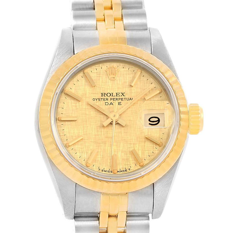 Rolex Datejust Steel 18K Yellow Gold Linen Dial Ladies Watch 69173 SwissWatchExpo