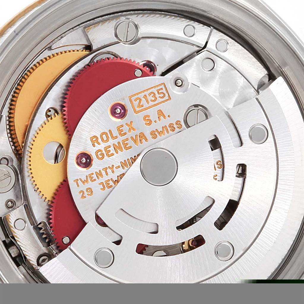 This image shows a close-up view of the Rolex Datejust 69173 Women
s Stainless Steel Champagne Dial 69173 Women
s Stainless Steel Champagne Dial model
s internal movement components.