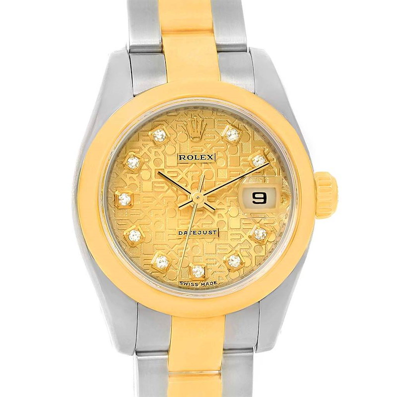 Rolex Datejust Steel 18K Yellow Gold Diamond Dial Watch 179163 SwissWatchExpo