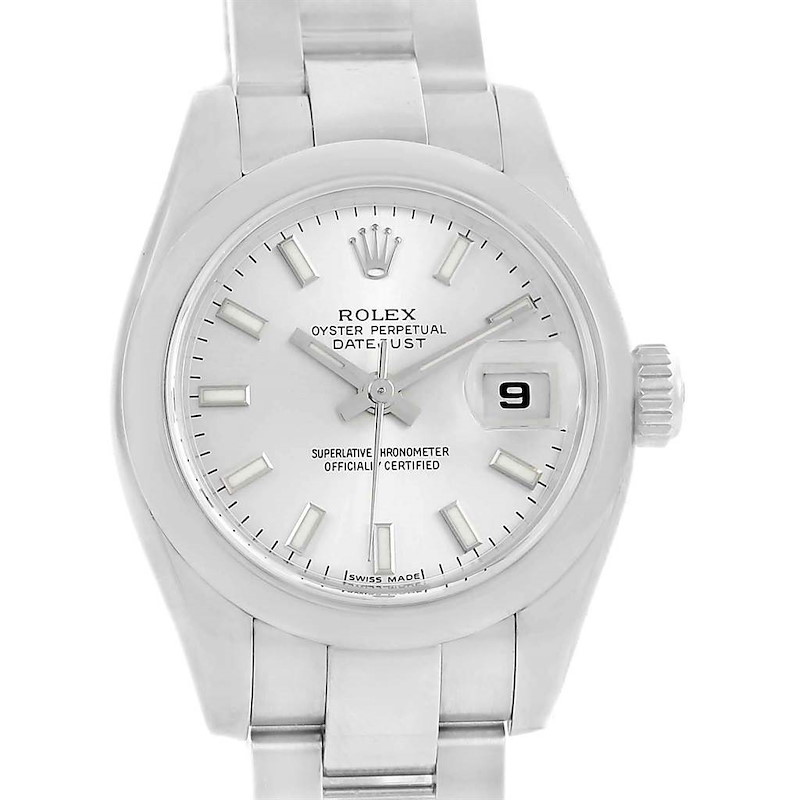 Rolex Datejust Silver Dial Domed Bezel Steel Ladies Watch 179160 SwissWatchExpo