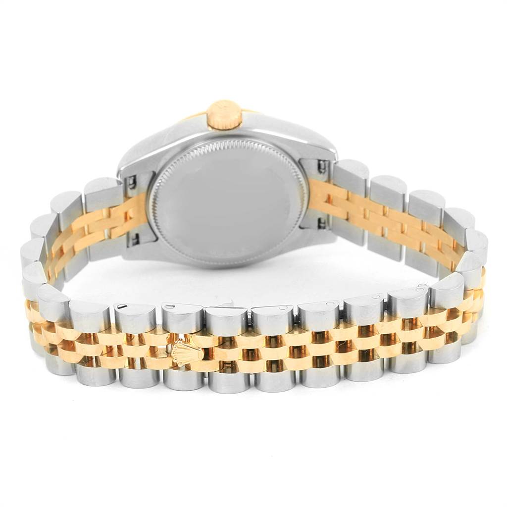 The image shows the back case and bracelet of the Rolex Datejust 179173 Women's Steel and Gold (two tone) Champagne Dial 179173 Women's Steel and Gold (two tone) Champagne Dial watch.